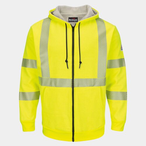 Men's Hi-Visibility Zip-Front Hooded Fleece Sweatshirt with Waffle Lining Thumbnail