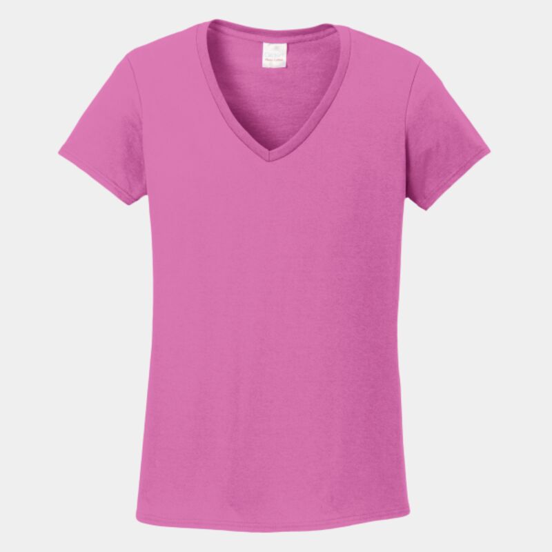 Ladies Heavy Cotton  100% Cotton V Neck T Shirt Thumbnail